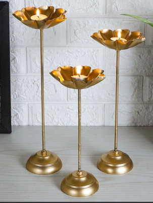 AAN High quality metal tea light diya holder set of 3 for home office festive decor Iron (Pack of 3) Table Diya Set(Height: 16 inch)