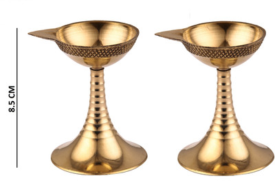 DOKCHAN Handcrafted Pure Brass 8.5CM Akhand diya for for Puja, Pooja Room, Home,Temple Brass (Pack of 2) Table Diya(Height: 3.5 inch)