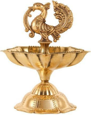 DANIYAL HANDICRAFTS GOLD SPIRITUAL LIVING PEACOCK BRASS DIYA WITH STAND Brass Table Diya(Height: 4 inch)