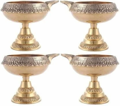Rudram Brass Diwali Kuber Deepak On Stand Diyas Table Diya Set Brass Brass (Pack of 4) Table Diya Set Brass (Pack of 4) Table Diya(Height: 2 inch)