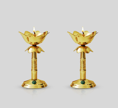 Vikram Metal Brass Diya Stand | Samai deepak | Brass (Pack of 2) Table Diya Set(Height: 5.3 inch)
