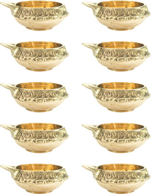 DOKCHAN Kuber Brass Diya for Puja Set of 10 Akhand Diya for Puja, Heavy Base Aarti Diya Brass (Pack of 10) Table Diya Set(Height: 1 inch)