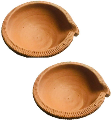 hc the crafts clay diya Earthenware (Pack of 2) Table Diya(Height: 4 inch)