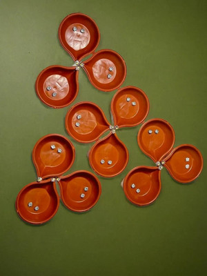 3BAAN X57 Sensor Brown Real Diya, Lighten Up When Fill with Water Plastic Plastic (Pack of 12) Table Diya Set(Height: 2 inch)