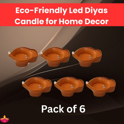 SACRO LED Water Diya & Water Sensor Diya for Diwali Festival Home & Office Décor_6D270 Plastic (Pack of 6) Table Diya Set(Height: 2 inch)