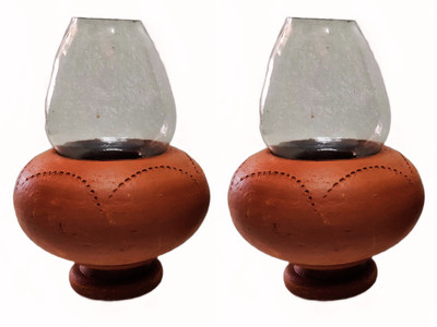 ARCADIAN TERRACOTTA Terracotta (Pack of 2) Table Diya Set(Height: 0.5 inch)