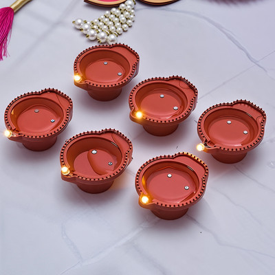 RUFO Water Sensor Diya Set Decorative Diya LED Lights E-Diya I Battery Operated Plastic (Pack of 6) Table Diya(Height: 2 inch)