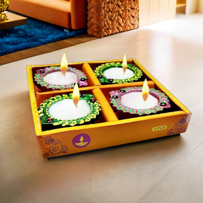 Urban Utopia 4 Pcs Set Diwali Diya Handmade Earthen Clay Wax Diyas Terracotta Table Diya(Height: 5 inch)