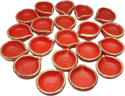 Divine Bazaar Clay Diya/Terracotta Decorative Diwali Tealight Oil Lamp for Pooja Earthenware (Pack of 21) Table Diya Set(Height: 0.5 inch)