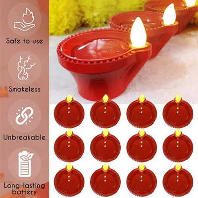 Mellay Water Sensor LED Diyas, Warm Light, Traditional Smokeless Decor Plastic Diya set Plastic (Pack of 12) Table Diya Set(Height: 2 inch)