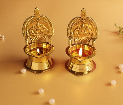 BulkySanta Kamakshi Deepam | Kamatchi Vilakku | Kamakshi Devi Oil Lamp Brass (Pack of 2) Table Diya(Height: 5 inch)