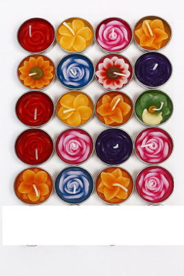 EVOZA Decorative Flower Shaped Scented Tealight Candles (Set of 10, Multicolor) Bone China (Pack of 20) Table Diya Set(Height: 3.7 inch)