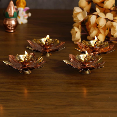 T-KA108 Brass (Pack of 4) Table Diya Set(Height: 1.96 inch)