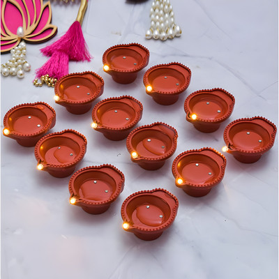 Dormen Water Sensor LED Diyas Set of 6 Flameless & Smokeless Diwali Warm Ambient Lights Plastic (Pack of 6) Table Diya Set(Height: 3.37 inch)