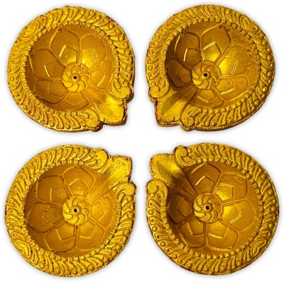 PANALALJI PANALALJI Clay Diyas Handmade and Handpainted Decorative Terracotta Diyas Terracotta (Pack of 4) Table Diya Set(Height: 1 inch)