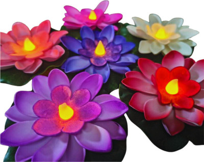 Muki Water Floating Flower Lamp Plastic (Pack of 6) Table Diya Set(Height: 5 inch)