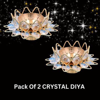 DARIDRA BHANJAN Crystal Round Brass Kamal Deep Jyoti Oil Lamp | Crystal Diya | Akhand Jyoti Diya Brass Table Diya(Height: 3 inch)