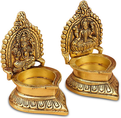 Rudra Centre Laxmi Ganesh Set of 2 Brass Table Diya Set(Height: 4.5 inch)