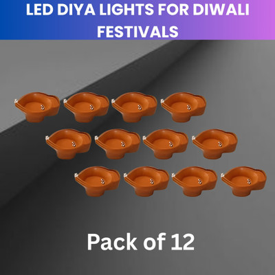 SACRO Water Sensor Diya LED Water Diyas for Diwali Home & Office Décor Pack of 12 W383 Plastic (Pack of 12) Table Diya Set(Height: 2 inch)