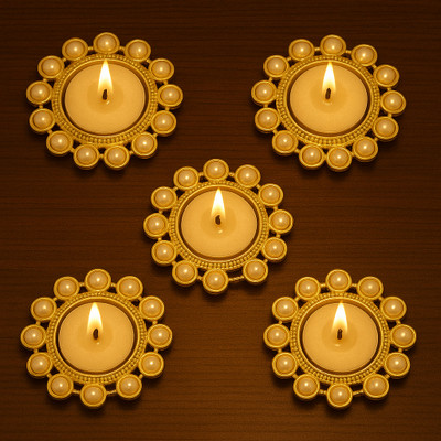 Aishfestive Radiant Crafts Multicolor Decorative Tealight Candle Holders for Diwali Plastic (Pack of 5) Table Diya Set(Height: 2.38 inch)