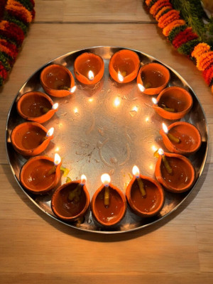 dada ji Traditional Handmade Mud Diya-HD058 Stoneware (Pack of 12) Table Diya Set(Height: 2 inch)