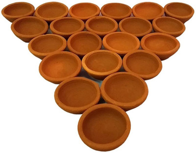 Mkplaza Traditional handmade resuable mitti diya with free cotten wick/bati Earthenware (Pack of 12) Table Diya Set(Height: 1 inch)
