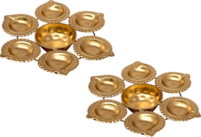 Rewrapp 5 Jyot Diya with Center Main Diya Golden Matte Finish for Diwali Brass Table Diya(Height: 10 inch)