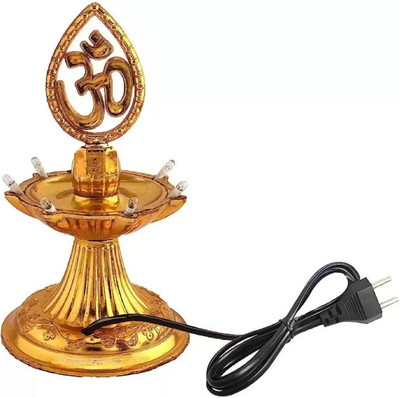 NineToTen 1 layer electric gold 7 LED diya deepak light for diwali home mandir jyoti diya Plastic Table Diya Set(Height: 5.5 inch)