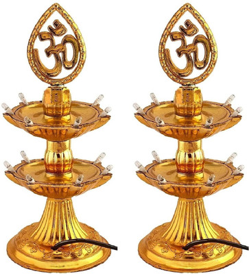 BLOOMPLEX 2 Layer Led Electric Diya, Decorative Lights for Diwali (Pack of 2) Plastic (Pack of 2) Table Diya(Height: 7.5 inch)