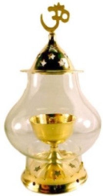 A & S VENTURES Brass Diya Lamp with Glass Cover for Puja Brass, Glass Table Diya(Height: 6 inch)