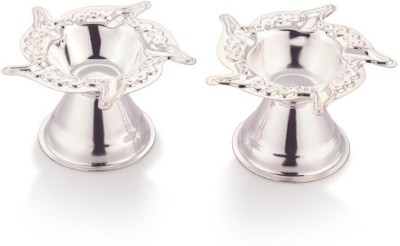 Dynore Stainless Steel Premium Quality Silver Plated Panchmukhi Diya Set Stainless Steel (Pack of 2) Table Diya Set(Height: 1.5 inch)