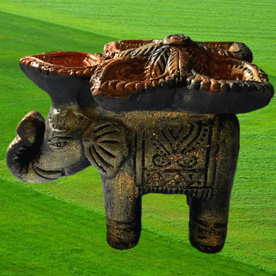 Samprit Fashion Elephant Table Pancho Diyas Terracotta Table Diya(Height: 4 inch)