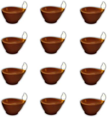 Amster Water Sensor diya / Flameless & Smokeless for Diwali Home Decoration Plastic (Pack of 12) Table Diya(Height: 1.96 inch)