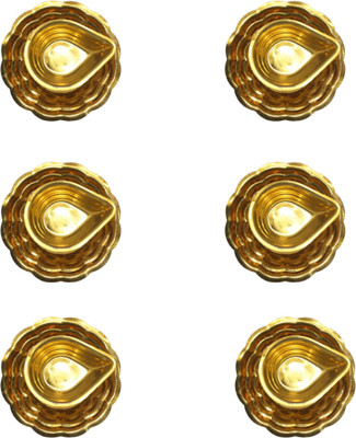 RJD Brass Diyas for Pooja Set of 6 with Plate Brass (Pack of 6) Table Diya(Height: 3 inch)