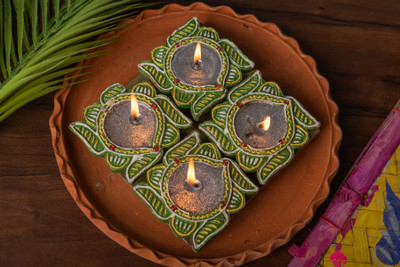 Haus Fabula Terracotta (Pack of 4) Table Diya Set(Height: 2 inch)