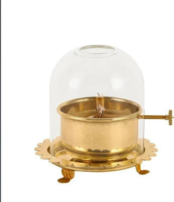 DANIYAL HANDICRAFTS 4 INCH BRASS AKHAND JYOT DIYA |125 ml OIL CAPACITY Brass, Borosilicate Glass Table Diya(Height: 4 inch)