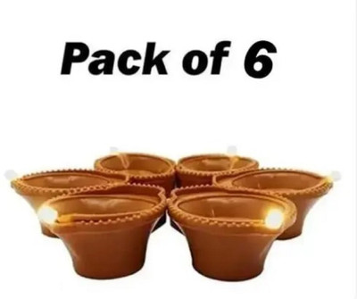 Mopslik Water Sensor Diya Set Decorative Diya LED Lights E-Diya I Battery Operated Plastic (Pack of 6) Table Diya Set(Height: 1 inch)