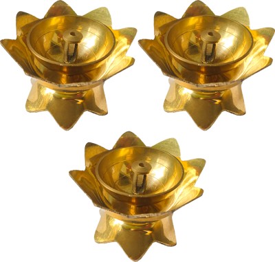 Dharu Enterprises BRASS FANCY LOTUS DIYA COMBO| KAMAL NANDHA PAYALI FOR POOJA Brass (Pack of 3) Table Diya Set(Height: 2.5 inch)