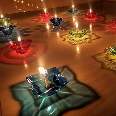 SKYBUCKET 2 In1 Deepawali Divda | 3D Multicolour Fancy Divda for Diwali Pooja Plastic (Pack of 12) Table Diya Set(Height: 1.5 inch)