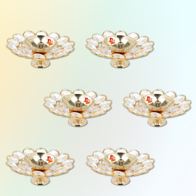EliteTouch Set of 6 Crystal Brass Akhand Diya Crystal Pack of 6 Table Diya Set Height: 2 In Crystal (Pack of 6) Table Diya Set(Height: 2 inch)