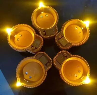 WORLD7 Water Sensor Diya Plastic (Pack of 8) Table Diya Set(Height: 1.5 inch)