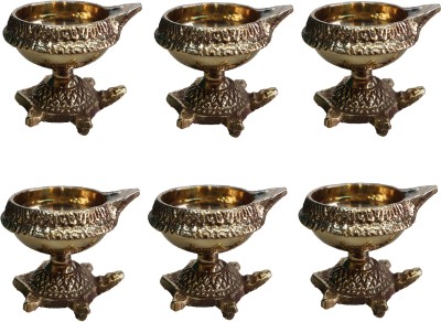 Anjini Brass Table Diya Akhand Jyoti Deepak One Wick Diwali Home Decoration Set of 6 Brass (Pack of 6) Table Diya Set(Height: 1.5 inch)