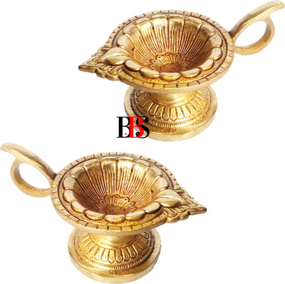 B.B.S BRASS BRAND STATUES Diya Brass Small Size (Set of 2) Deepak Pooja Brass Pack of 2 Diya For Puja Brass (Pack of 2) Table Diya Set(Height: 2.5 inch)