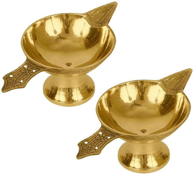 Utkarsh Pure Brass (3 no Size ) Laxmi Pital Daily Use/Deepak for Home and Office Brass (Pack of 2) Table Diya(Height: 3 inch)