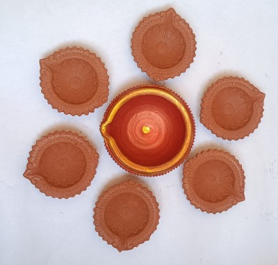 SCollection Earthenware (Pack of 7) Table Diya Set(Height: 1.181 inch)