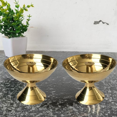 SBBCO Brass Akhand Diya for Puja & Diwali Decoration Brass (Pack of 2) Table Diya Set Brass (Pack of 2) Table Diya Set(Height: 2 inch)