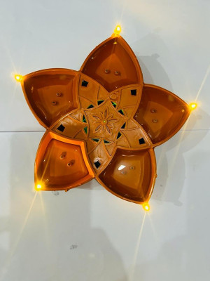 Da Novira Panchmukhi 5 in 1 Water Sensor LED Diya Lotus Design Plastic Table Diya Set Plastic Table Diya Set(Height: 2 inch)