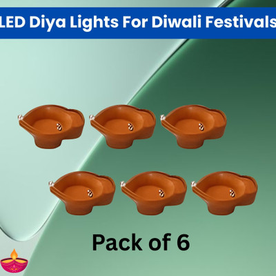 Clairbell LED Water Diya & Water Sensor Diya for Diwali Festival Home & Office Décor_6A64 Plastic (Pack of 6) Table Diya Set(Height: 2 inch)