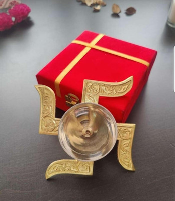 Nivrutti Velvet SWASTIK Symbol Gift Hamper l Artistic Temple Festival Essentials RH69 Brass, Steel Table Diya(Height: 2 inch)