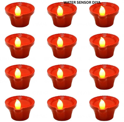 VALITIFXY Warm Light Water Sensor Diya LED Lamps for Festivals & Mandir Plastic (Pack of 12) Table Diya Set(Height: 2 inch)